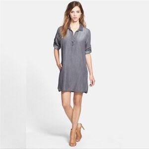 Bella Dahl Side Stitch Roll Sleeve Chambray Shirtdress Medium
